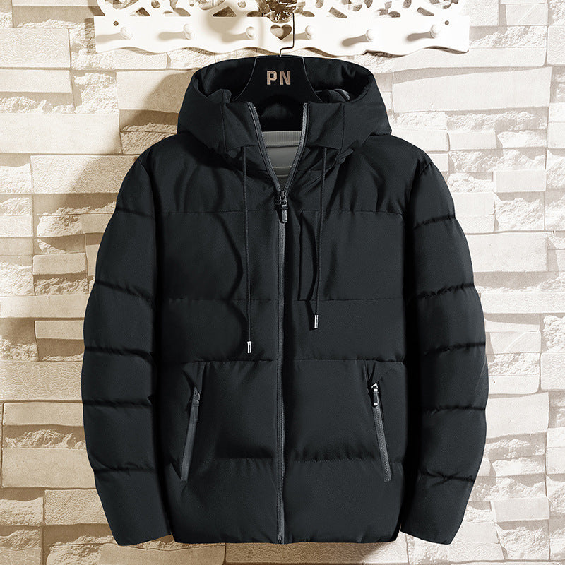 Men’s Hooded Jacket – Quilted Slim Fit – Cotton Padded – Insulated Casual Outerwear Black