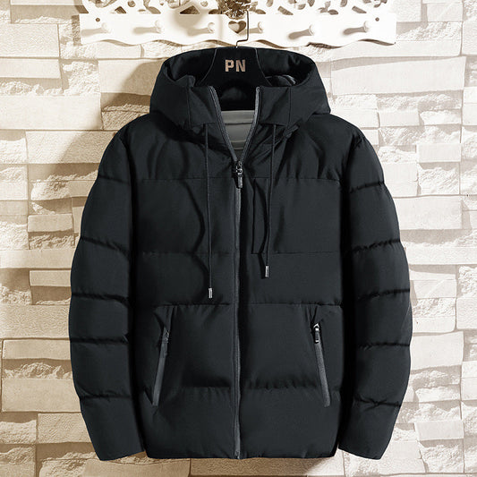 Men’s Hooded Jacket – Quilted Slim Fit – Cotton Padded – Insulated Casual Outerwear Black