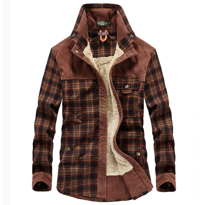 Men’s Jacket – Relaxed Fit – Wool Feel – Fleece Lined – Plaid – Button Front Red
