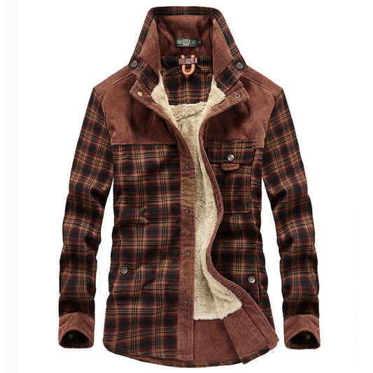Men’s Jacket – Relaxed Fit – Wool Feel – Fleece Lined – Plaid – Button Front Red
