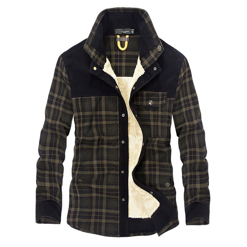Men’s Jacket – Relaxed Fit – Wool Feel – Fleece Lined – Plaid – Button Front Black