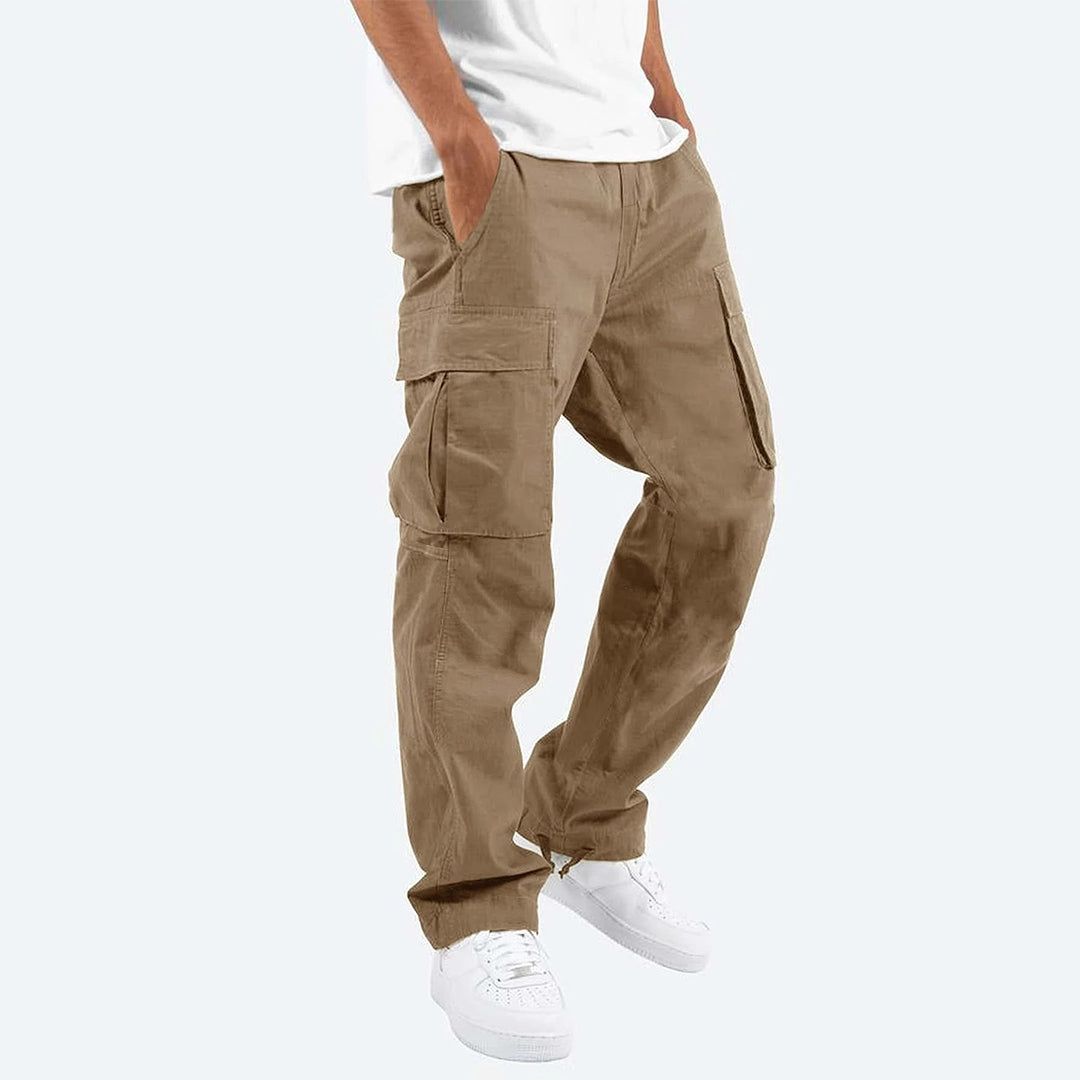 Men’s Cargo Trousers – Relaxed Fit – Straight Leg – Cotton Blend – Utility Pockets Khaki