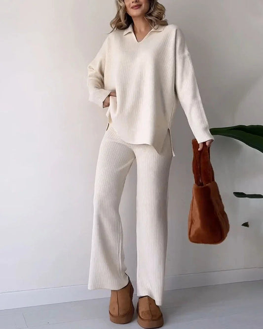Women's Ribbed Knit 2-Piece Loungewear Set - CozyComfort