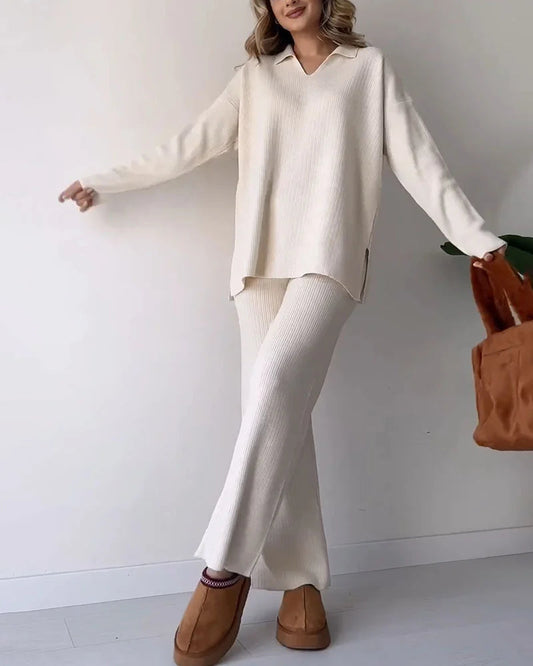 Women's Ribbed Knit 2-Piece Loungewear Set - CozyComfort