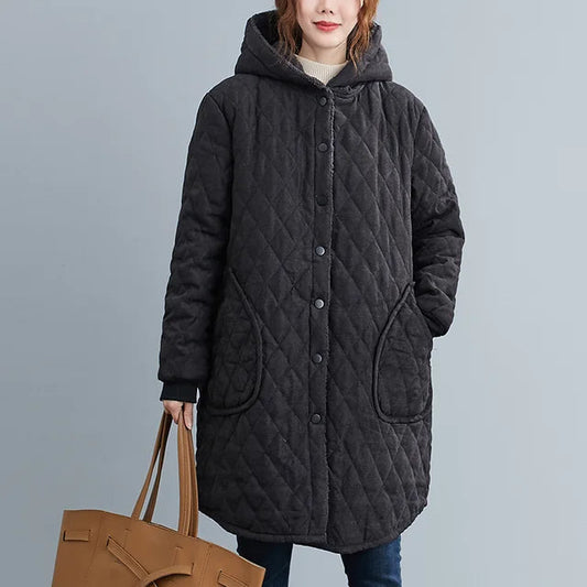 Women's Quilted Hooded Knee-Length Coat - Urban Warmth