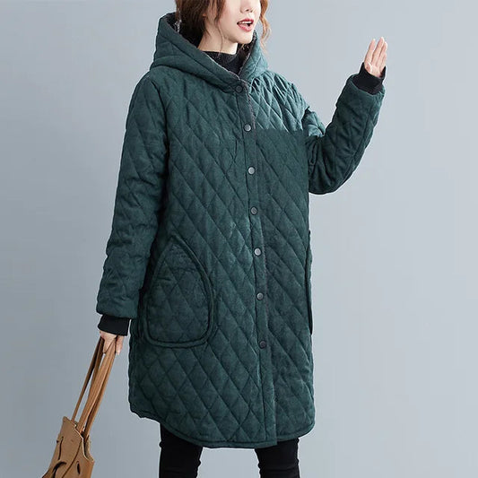 Women's Quilted Hooded Knee-Length Coat - Urban Warmth