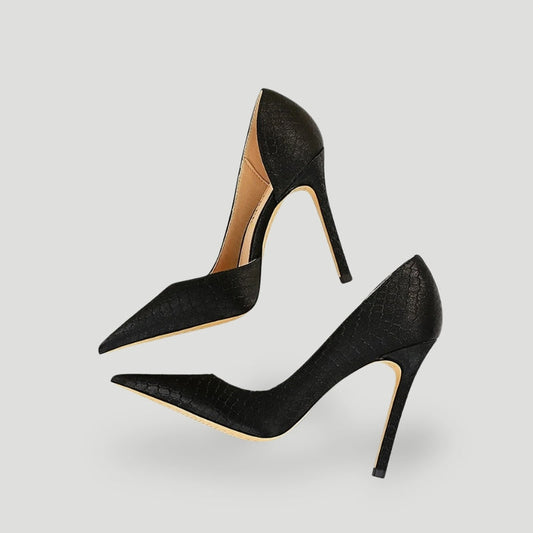 Women’s Stiletto Heels – Pointed Toe – Textured Luxury Finish – Sleek Slip-On Fit Black