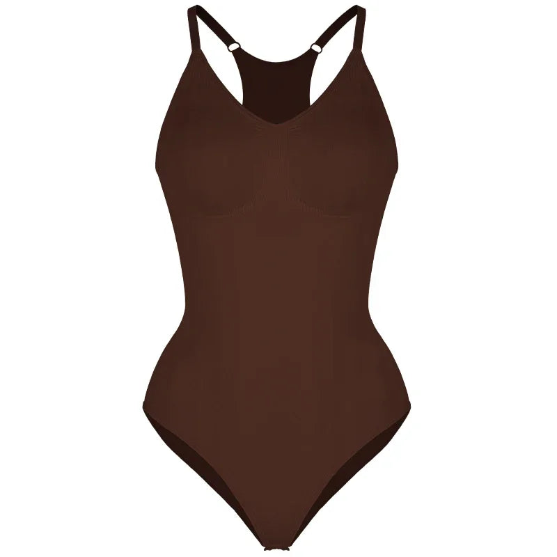 Women’s Bodysuit – Seamless Sculpting Fit – Tummy Control – Racerback Design Brown