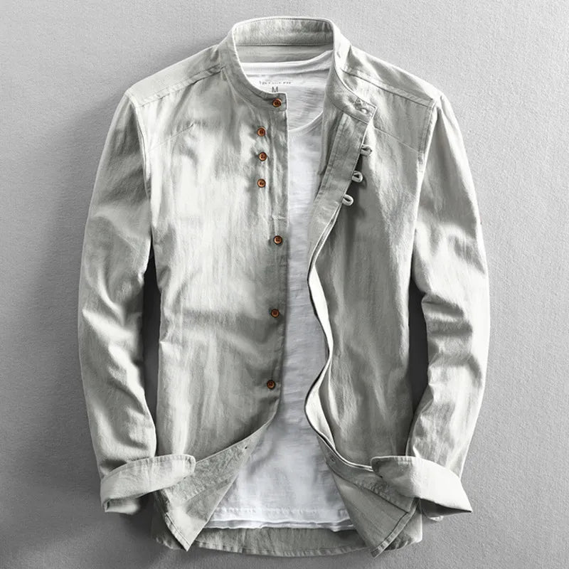 Men's Slim Fit Stand-Up Collar Shirt - ModernEdge Gray
