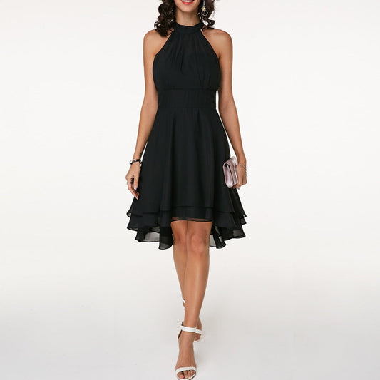 Chic Halter Mini Dress with High-Low Skirt - LayerLuxe