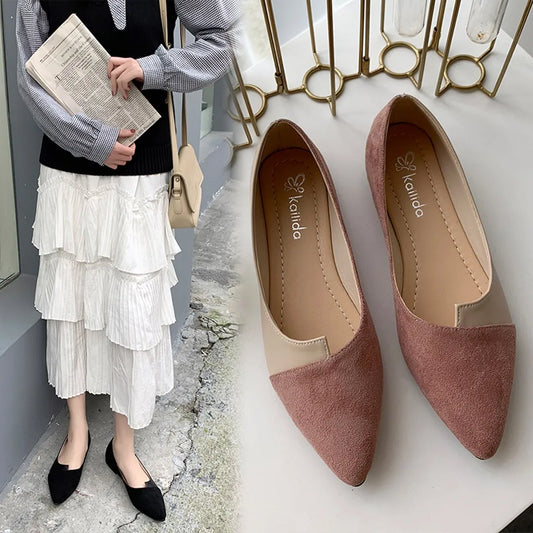 Women's Faux Suede Ballet Flats - Elegant Pointed Toe, Cushioned - CityStep