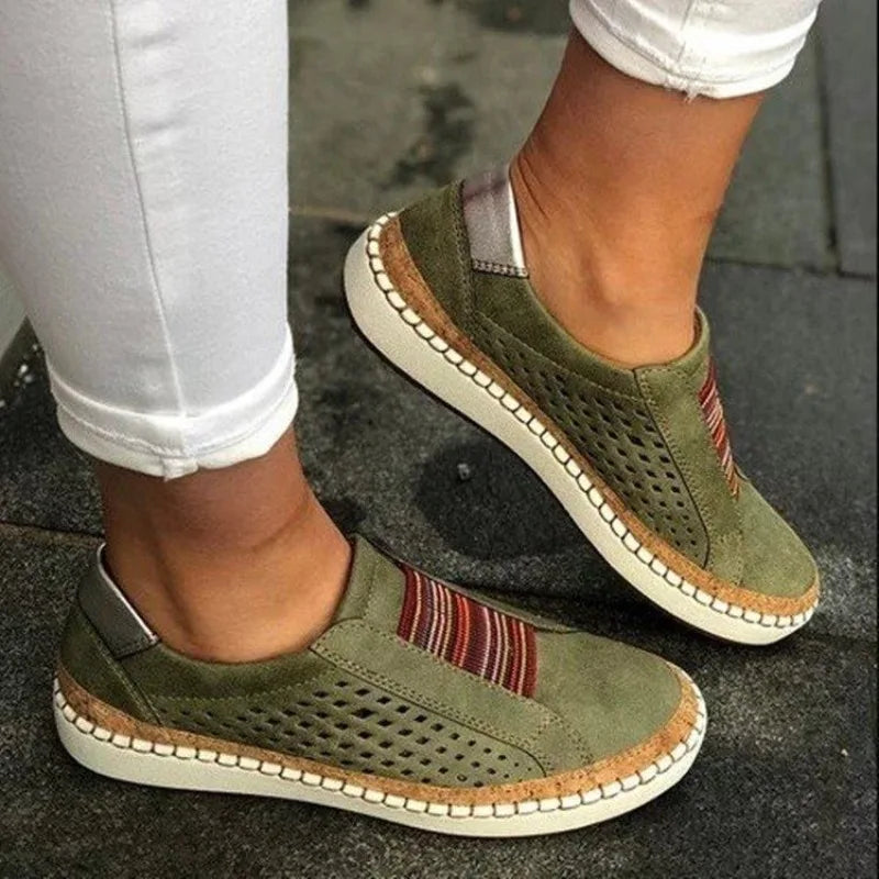 Women’s Slip-On Shoes – Breathable Perforated Upper – Cushioned Sole – Casual Fit Green
