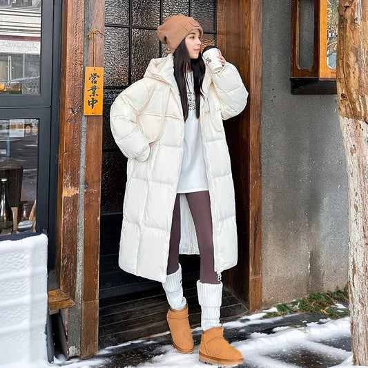 Women's long hooded parka jacket White