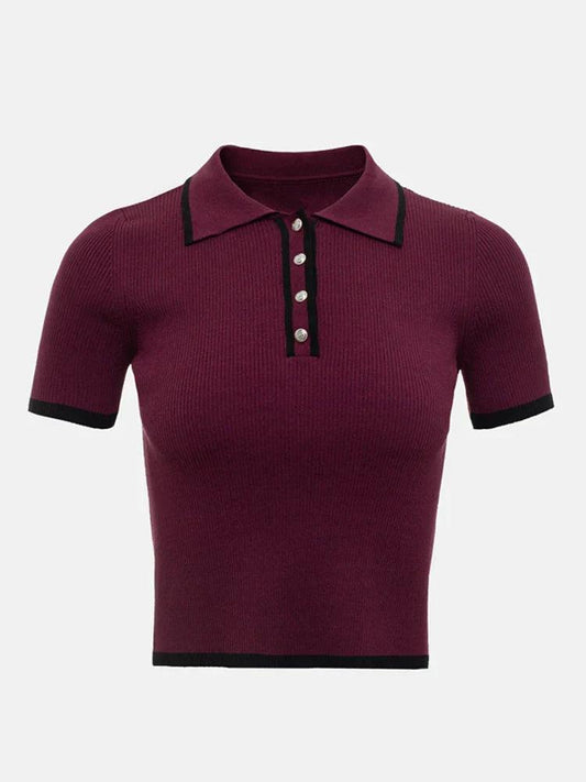 Women's Ribbed Knit Polo Shirt - Stretch Fit, Chic Trim - PoloBella