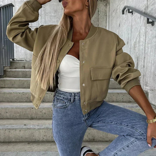Women's Cropped Bomber Jacket Relaxed Fit - UrbanEdge