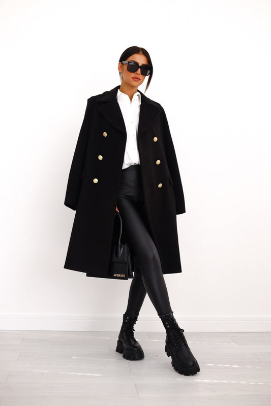 Women's Wool Blend Trench Coat - Double-Breasted City Chic - Urbanity