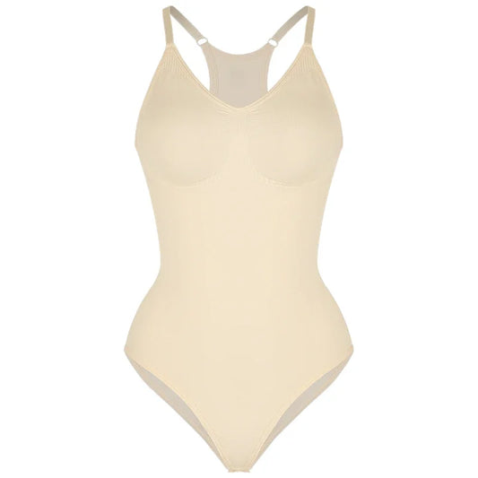 Women’s Bodysuit – Seamless Sculpting Fit – Tummy Control – Racerback Design Beige