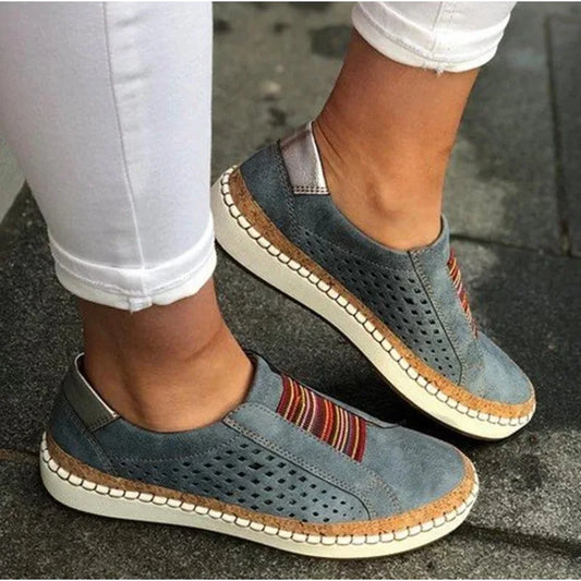 Women’s Slip-On Shoes – Breathable Perforated Upper – Cushioned Sole – Casual Fit Blue