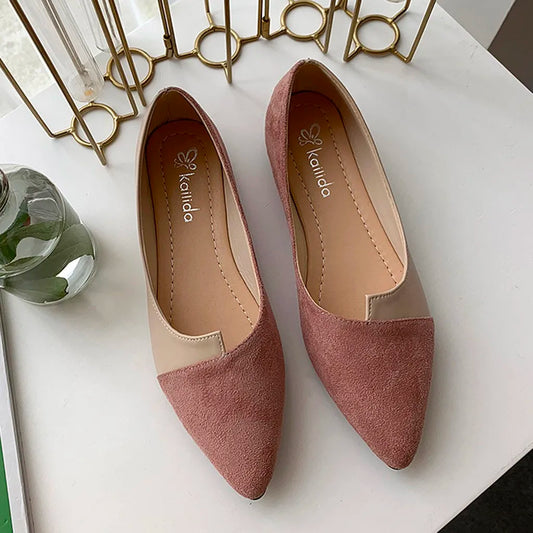 Women's Faux Suede Ballet Flats - Elegant Pointed Toe, Cushioned - CityStep