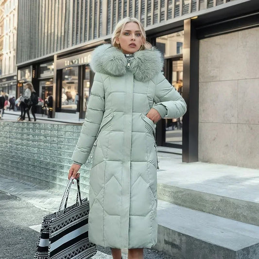 Women's Quilted Winter Jacket Faux Fur Hooded - WinterGlam