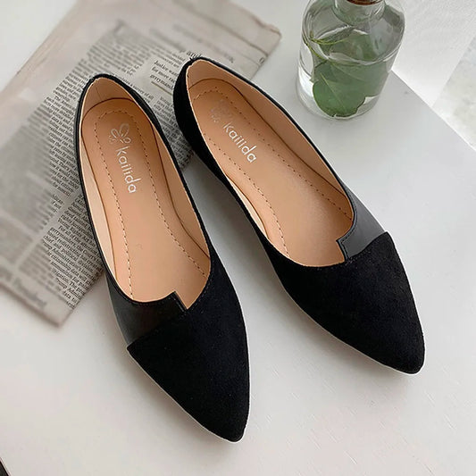 Women's Faux Suede Ballet Flats - Elegant Pointed Toe, Cushioned - CityStep