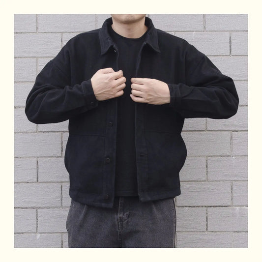 Men’s Denim Jacket – Relaxed Fit – Button Front – Turn-Down Collar – Casual Wear Black