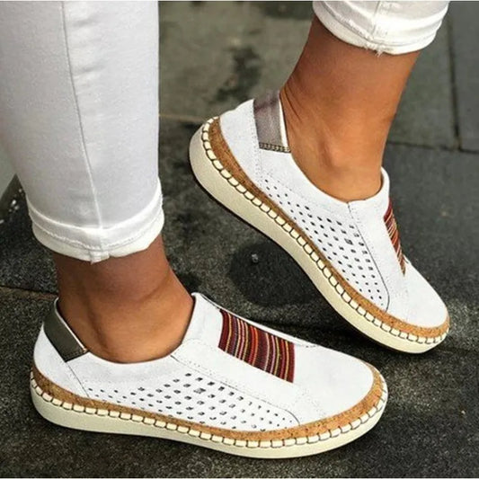 Women’s Slip-On Shoes – Breathable Perforated Upper – Cushioned Sole – Casual Fit White