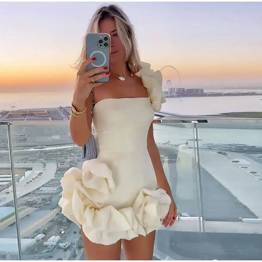 Women's Strapless Mini Dress Ruffle Trim - PartyMuse