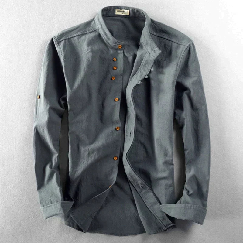 Men's Slim Fit Stand-Up Collar Shirt - ModernEdge Charcoal