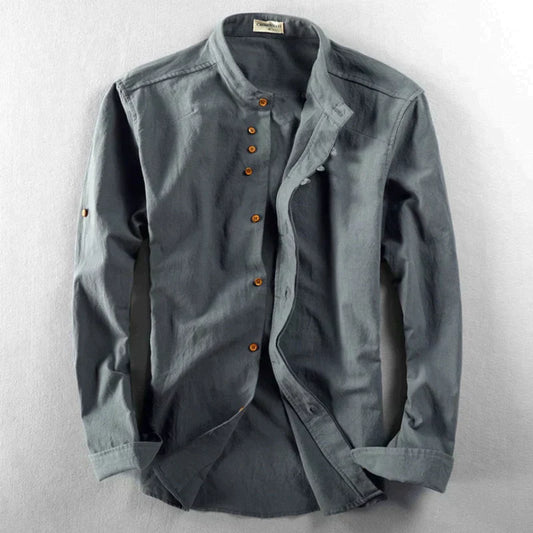 Men's Slim Fit Stand-Up Collar Shirt - ModernEdge Charcoal
