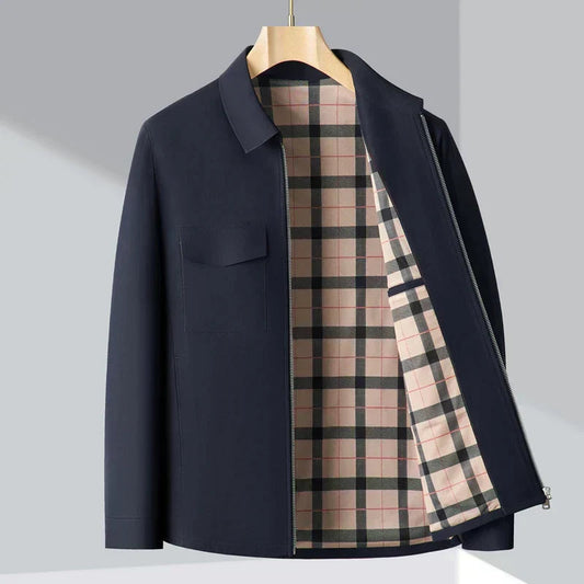 Men’s Jacket – Structured Fit – Collared – Plaid Lining – Hip Length – Casual Style Marine Blue
