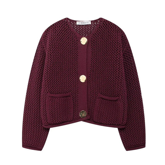 Women's Mesh Knit Cardigan with Pockets - GoldenEase