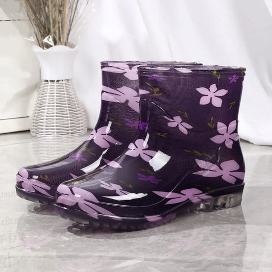 Women's Printed Wellington Boots - Waterproof Rubber, Grip Sole - RainyDayz