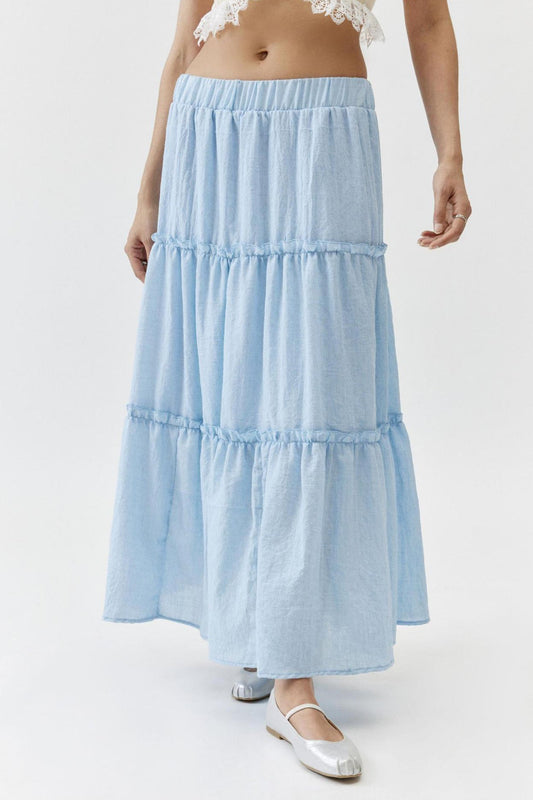 Women's Flowy Maxi Skirt - Lightweight Tiered Cotton-Linen - Summer Breeze