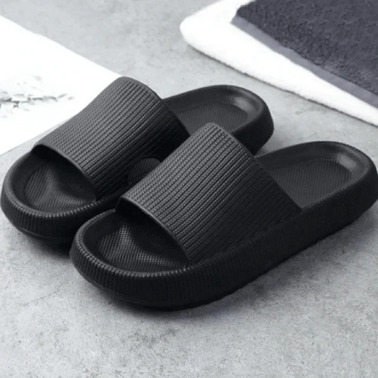 Women’s Slippers – Cushioned Sole – Ribbed Upper – Open Toe Slip-On Comfort Black