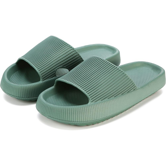 Women’s Slippers – Cushioned Sole – Ribbed Upper – Open Toe Slip-On Comfort Green