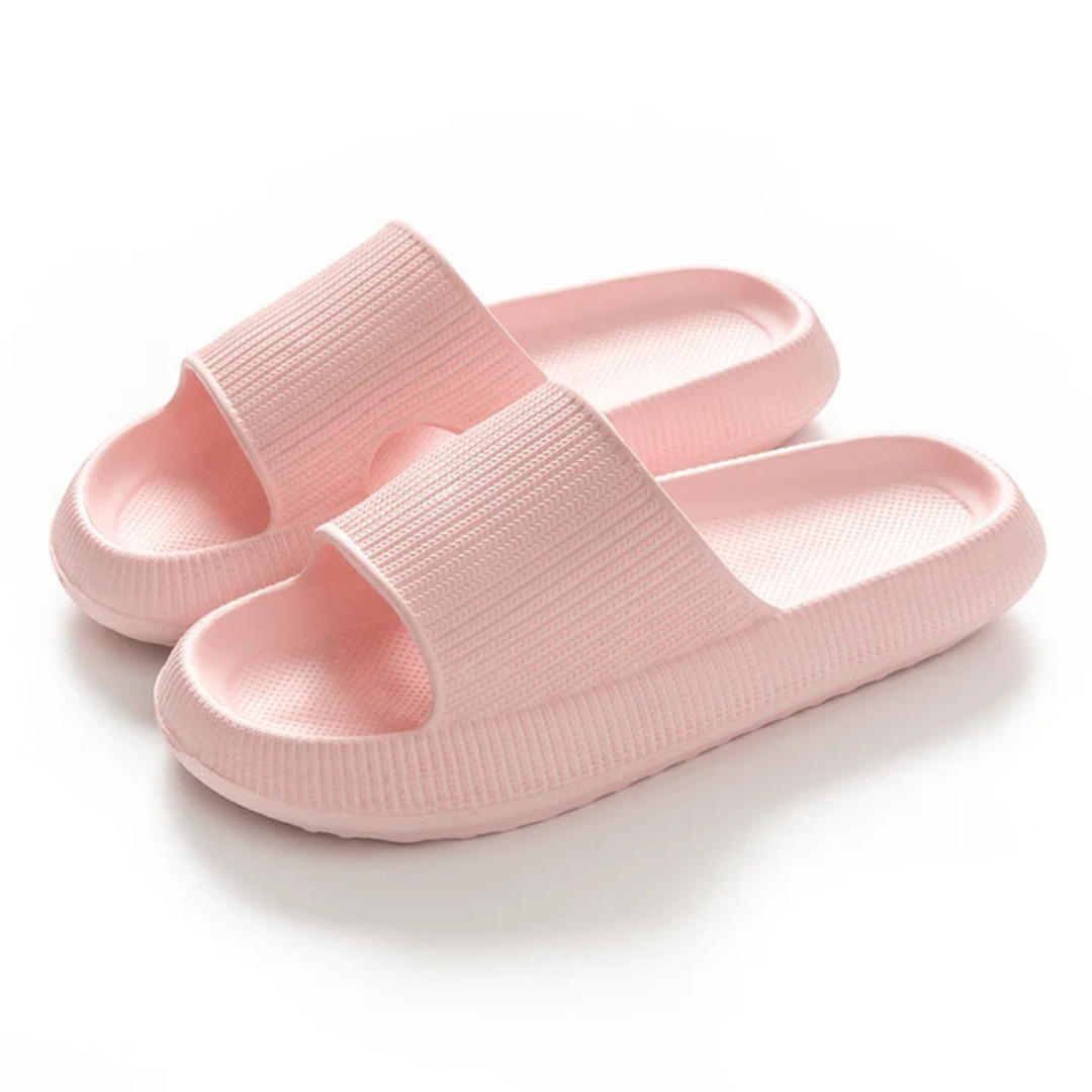 Women’s Slippers – Cushioned Sole – Ribbed Upper – Open Toe Slip-On Comfort Pink