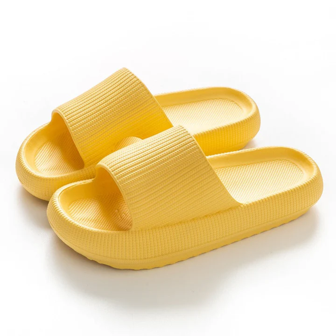 Women’s Slippers – Cushioned Sole – Ribbed Upper – Open Toe Slip-On Comfort Yellow