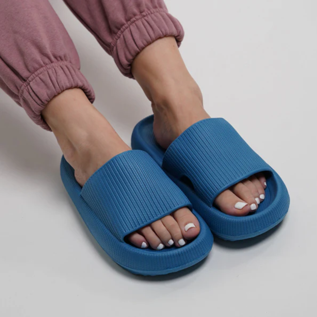 Women’s Slippers – Cushioned Sole – Ribbed Upper – Open Toe Slip-On Comfort Blue