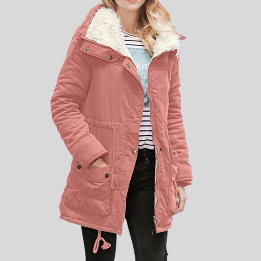 Women’s Parka Jacket – Water-Resistant – Plush Lined – Hooded – Adjustable Waist – Mid-Length Pink