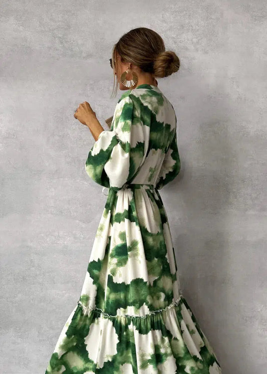 Women's Flowy Maxi Dress Long Sleeve V-Neck - Everly Gown