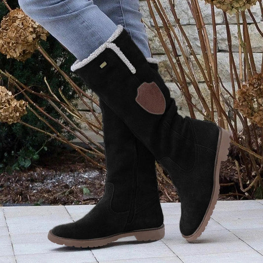 Women’s Mid-Calf Boots – Suede Look – Plush Lining – Lug Sole – Side Zip – Relaxed Fit Black