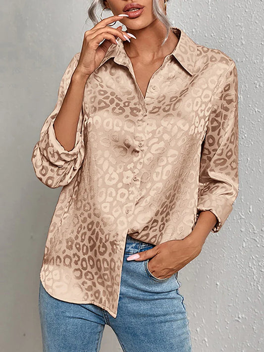 Women's Leopard Jacquard Shirt - Confident Style, EllaBlouse