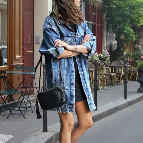 Women’s Jacket – Oversized Fit – Denim – Button-Down – Mid-Thigh Length Casual Layer Blue