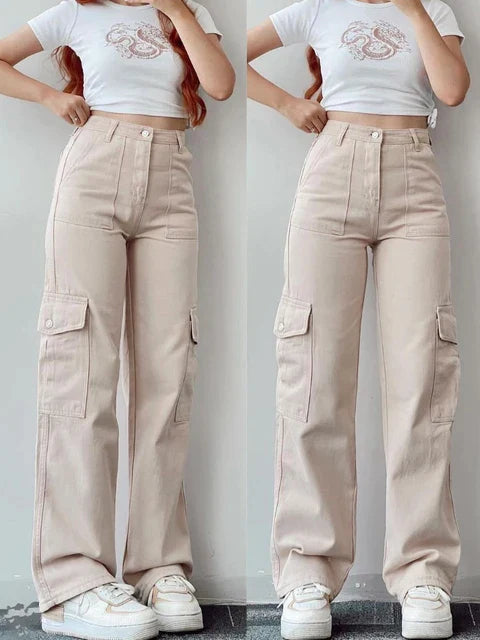 Women's Cotton High-Waist Cargo Pants - RetroCharm