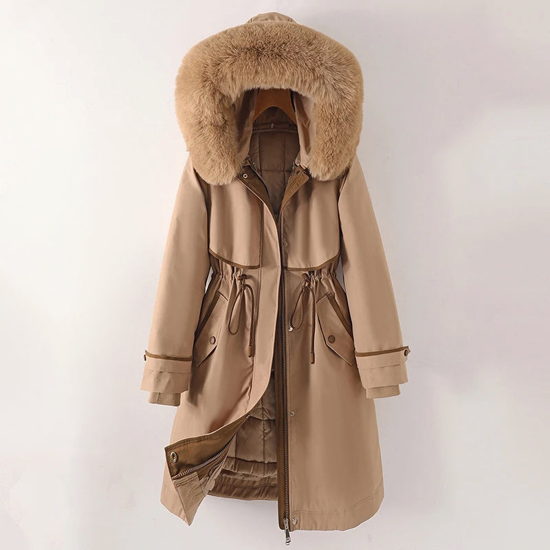 Women's cozy lined parka with hood Khaki