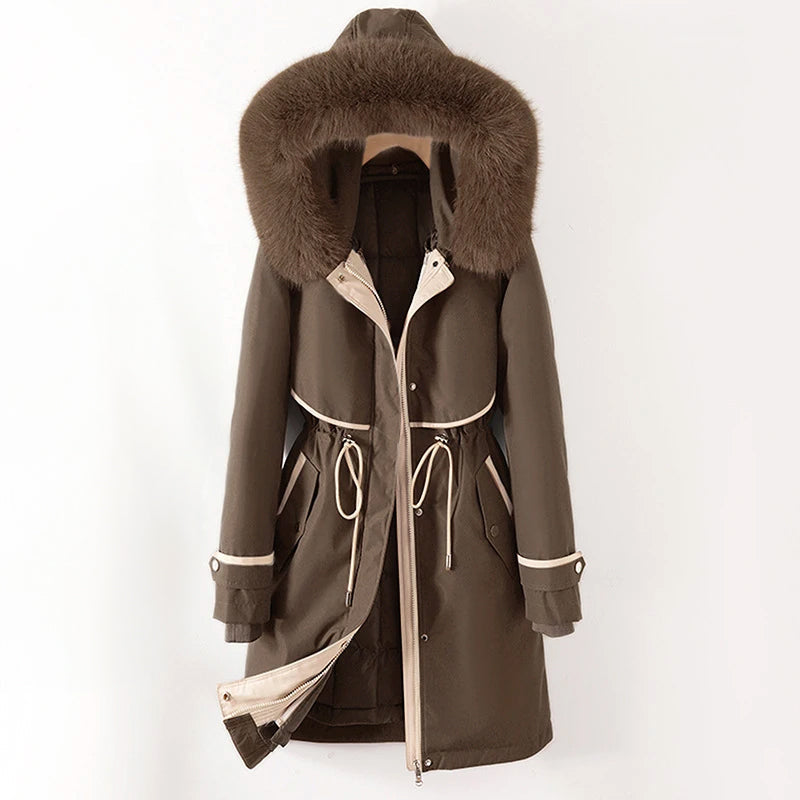 Women's cozy lined parka with hood Brown