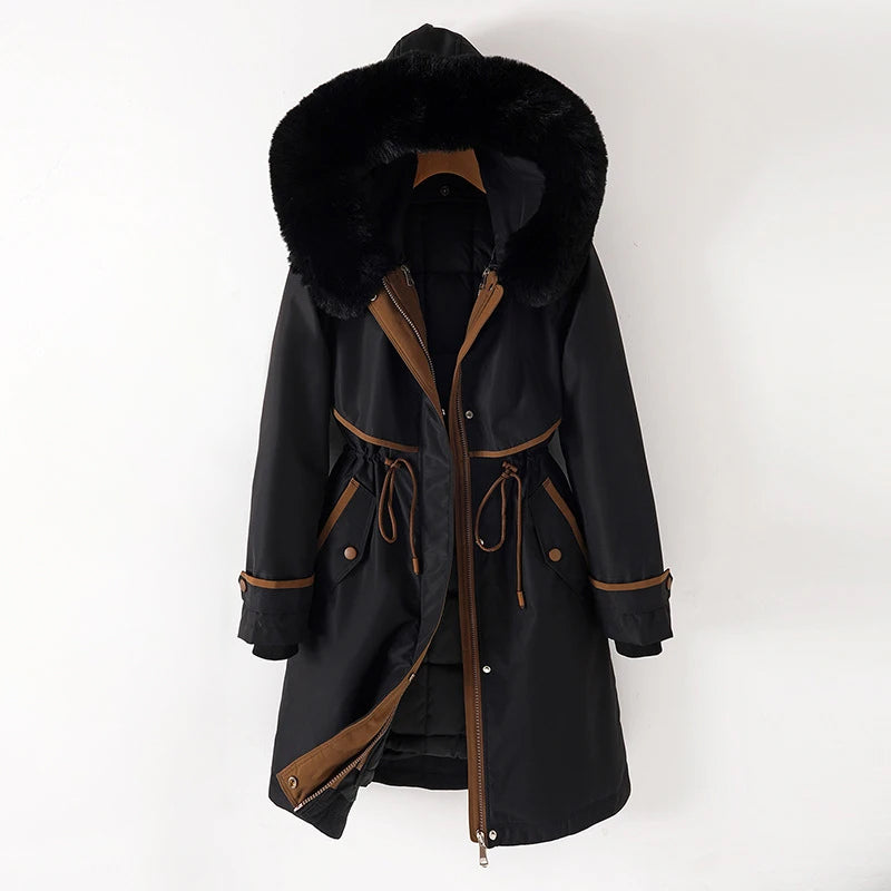Women's cozy lined parka with hood Black