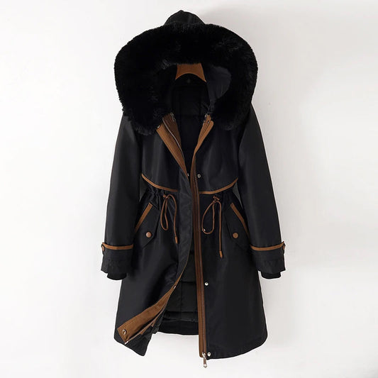 Women's cozy lined parka with hood Black