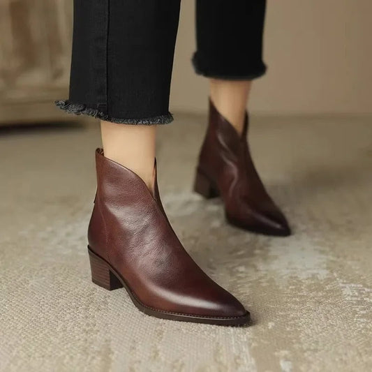 Women's Genuine Leather Ankle Boots Elegant Pointed Toe - UrbanStride